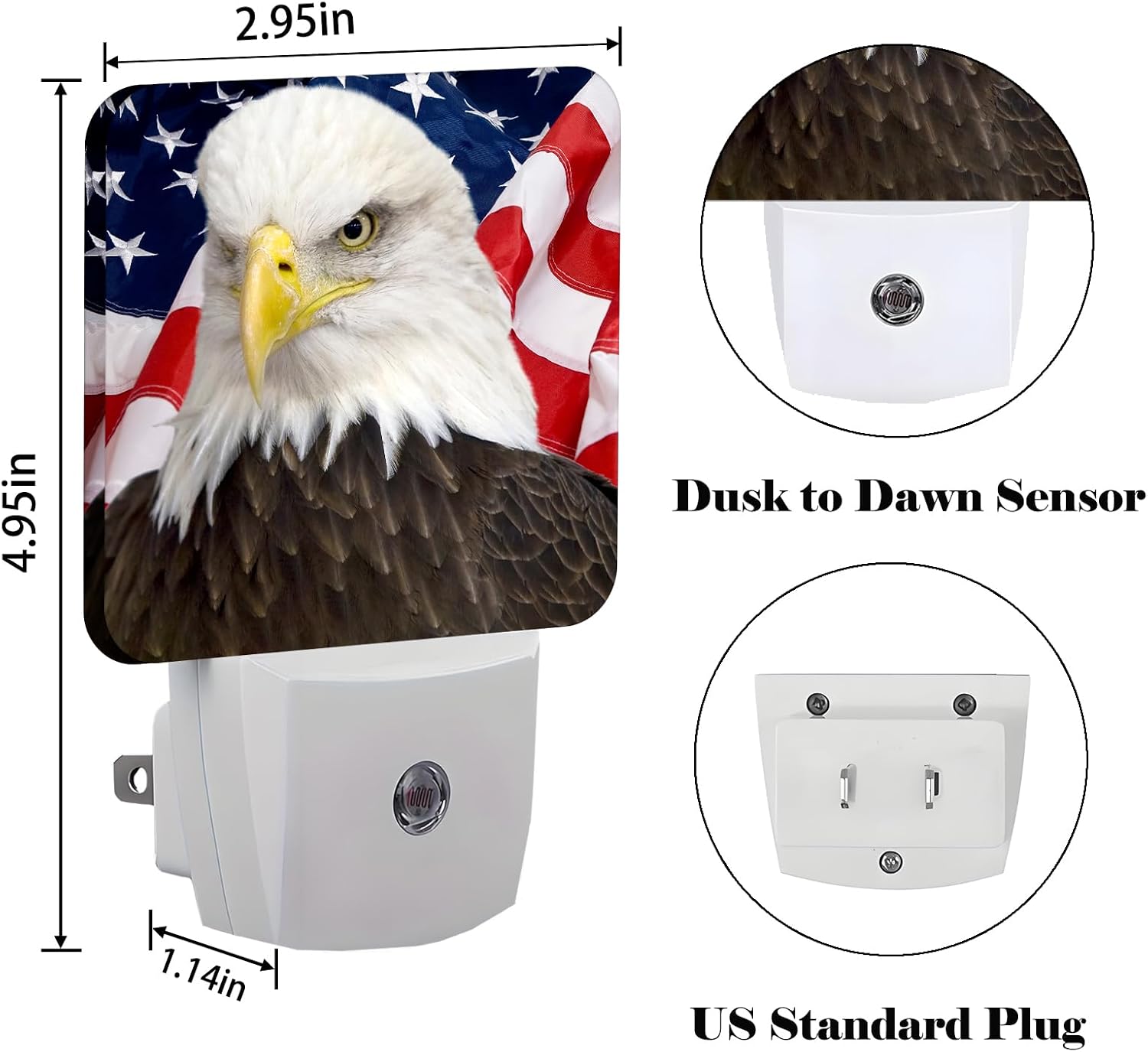 American Bald Eagle Night Light, Plug Into Wall with Dusk to Dawn Light Sensors, Warm Nightlights for Bedroom, Bathroom, Hallway, Kitchen…