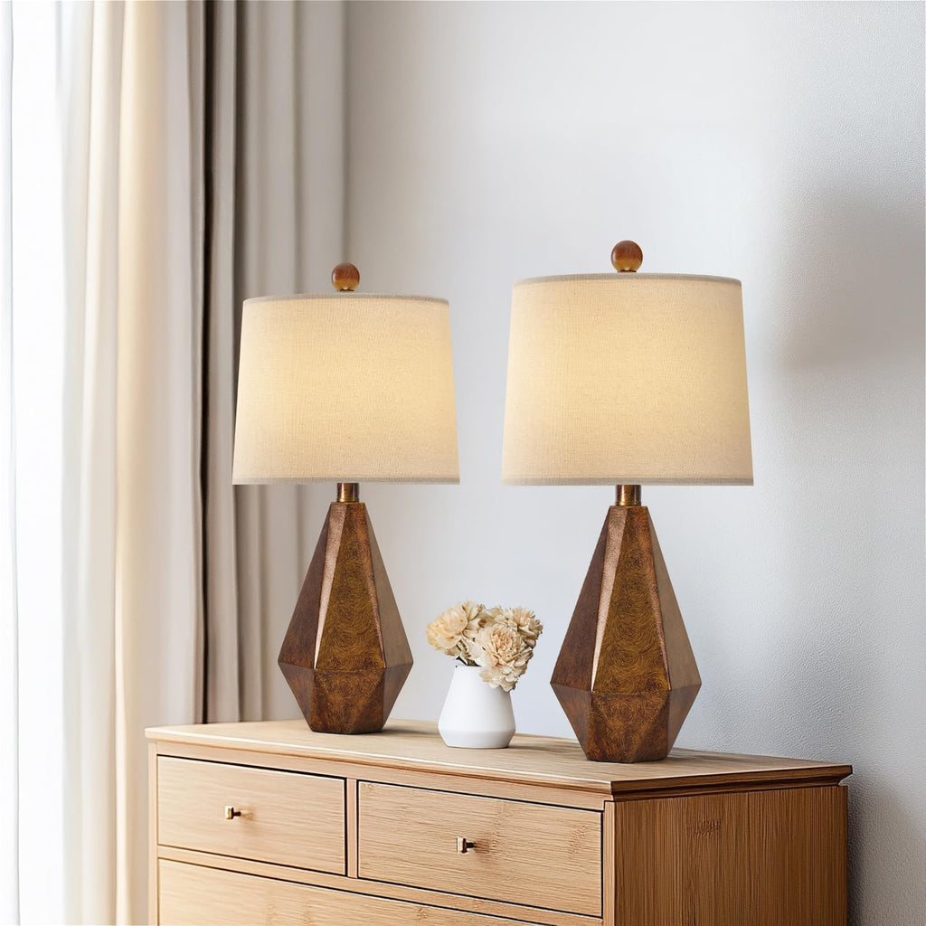 PoKat 20.25" Golden Brown Table Lamps Set of 2 for Night Stands, Vintage Bedroom Lamps for Bedroom Living Room, Retro Bedside Lamps for…