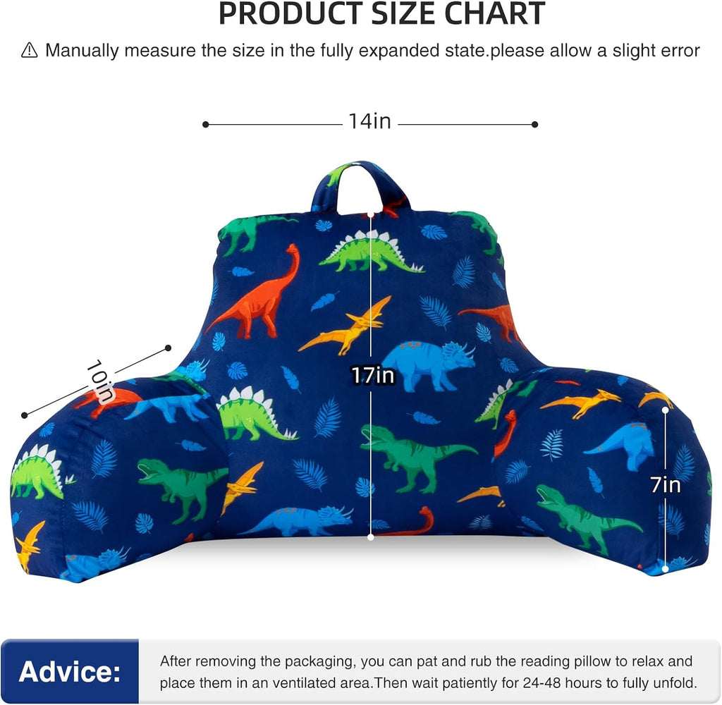 Aimuan Reading Pillow Bed Rest Wedge Backrest Pillow Dinosaur Printed Collections with Arms Sitting in Bed Dark-Blue