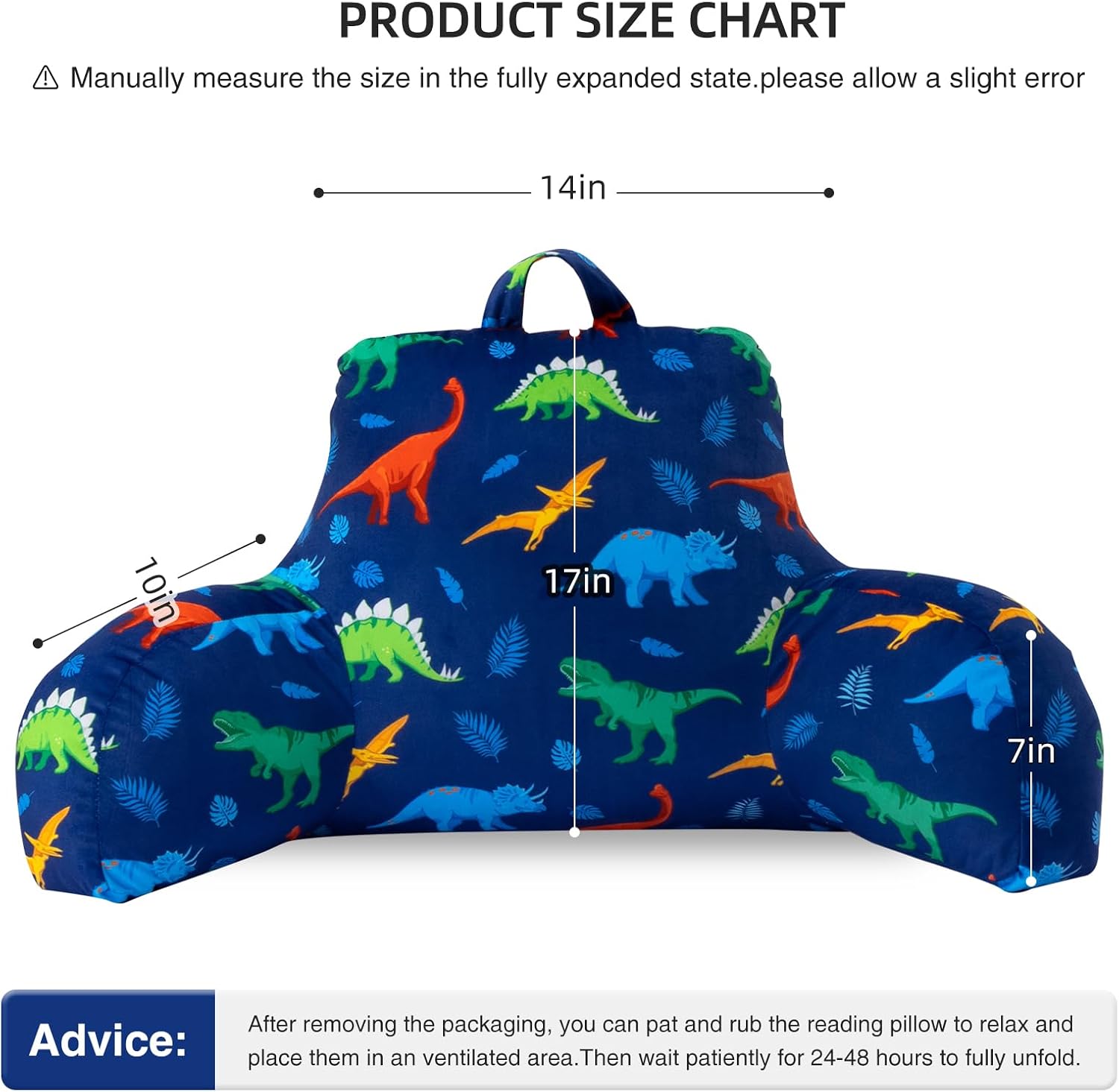 Aimuan Reading Pillow Bed Rest Wedge Backrest Pillow Dinosaur Printed Collections with Arms Sitting in Bed Dark-Blue