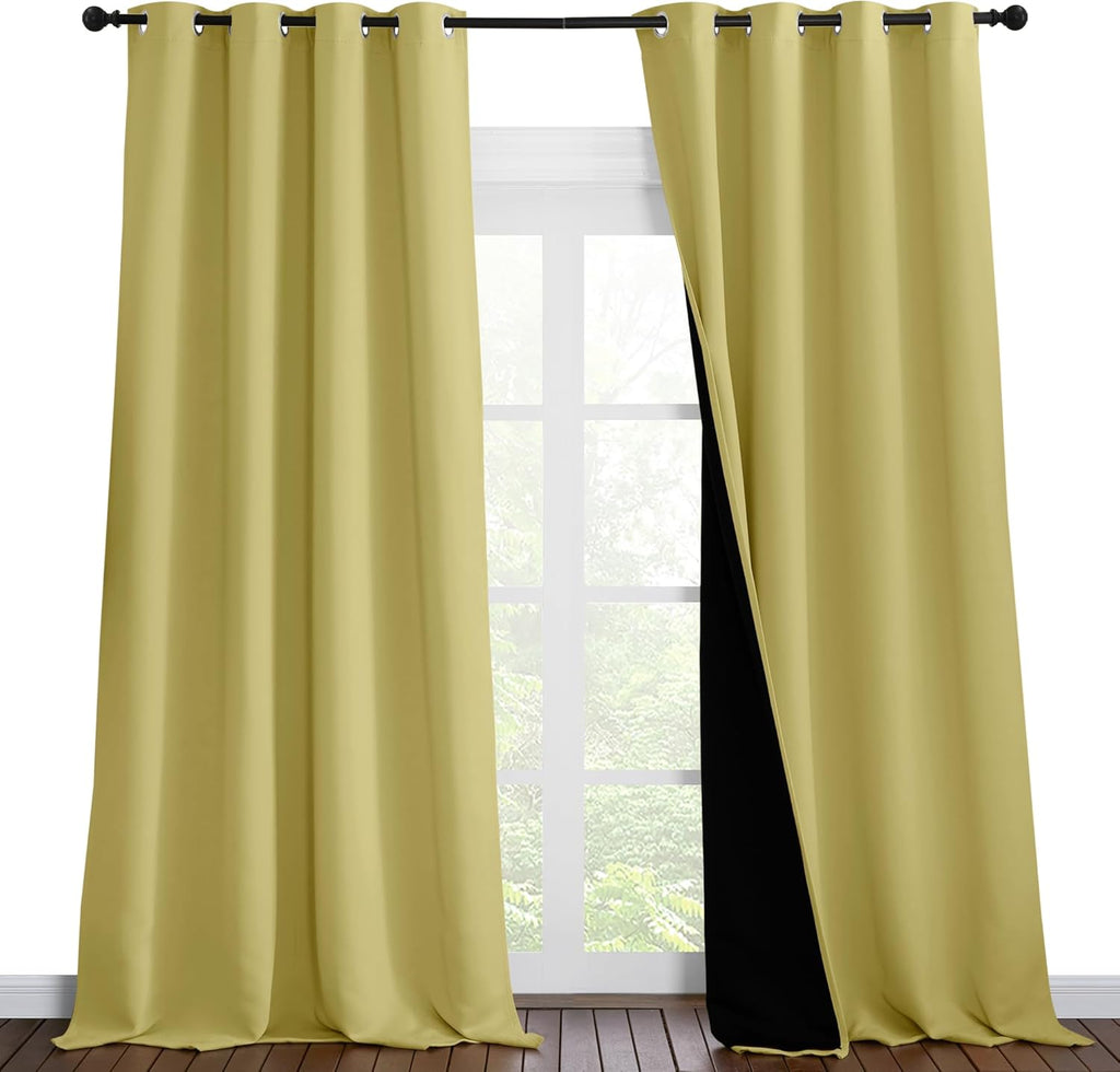 Nicetown 100% Blackout Blinds, Laundry Room Decor Window Treatment Curtains for Large Patio Sliding Door, Thermal Insulated Paler Yellow Cu…