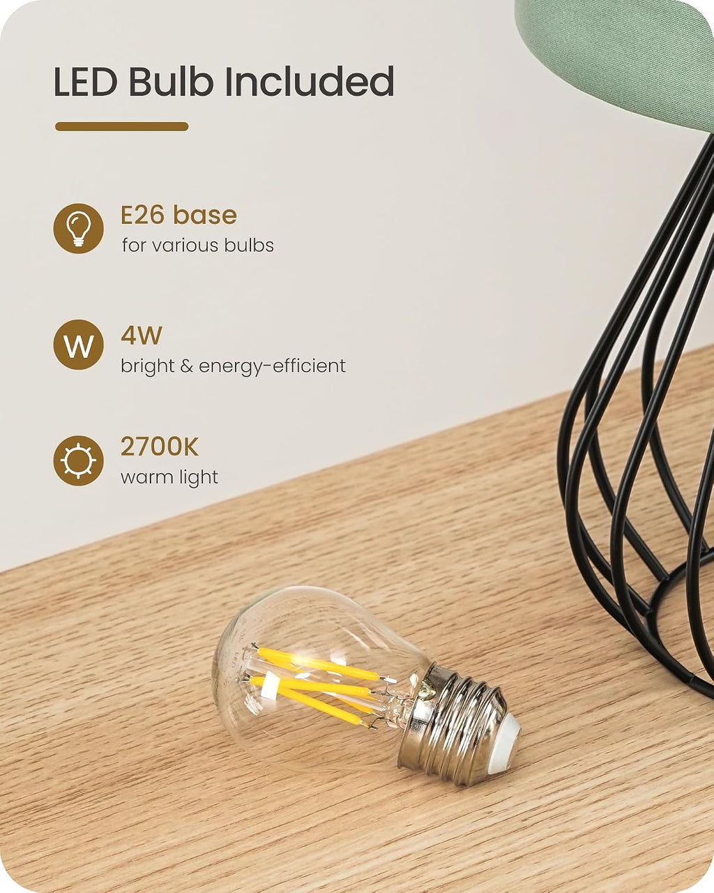 Green Table Lamp, Small Bedside Lamp with Green Linen Shade & Black Metal Base, 2700K LED Bulb Included, Modern Nightstand Lamp for…