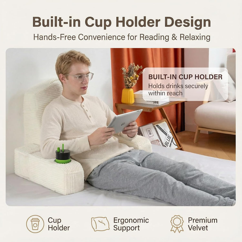 Asawesling Reading Pillow for Adults, Back Pillow for Bed Sitting Up, Backrest Pillow for Sitting in Bed, Detachable Arms with Built-in Cup…