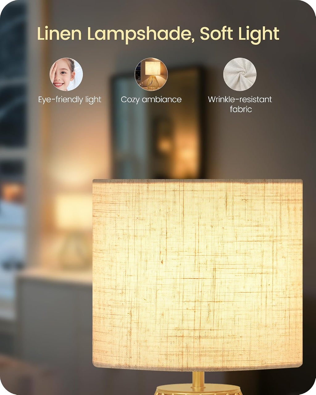 Gold Table Lamp, 12.6'' Small Table Lamp with Beige Linen Lampshade & Gold Cage Base, Modern Little Cute Desk Lamp, Bedside Lamp for…