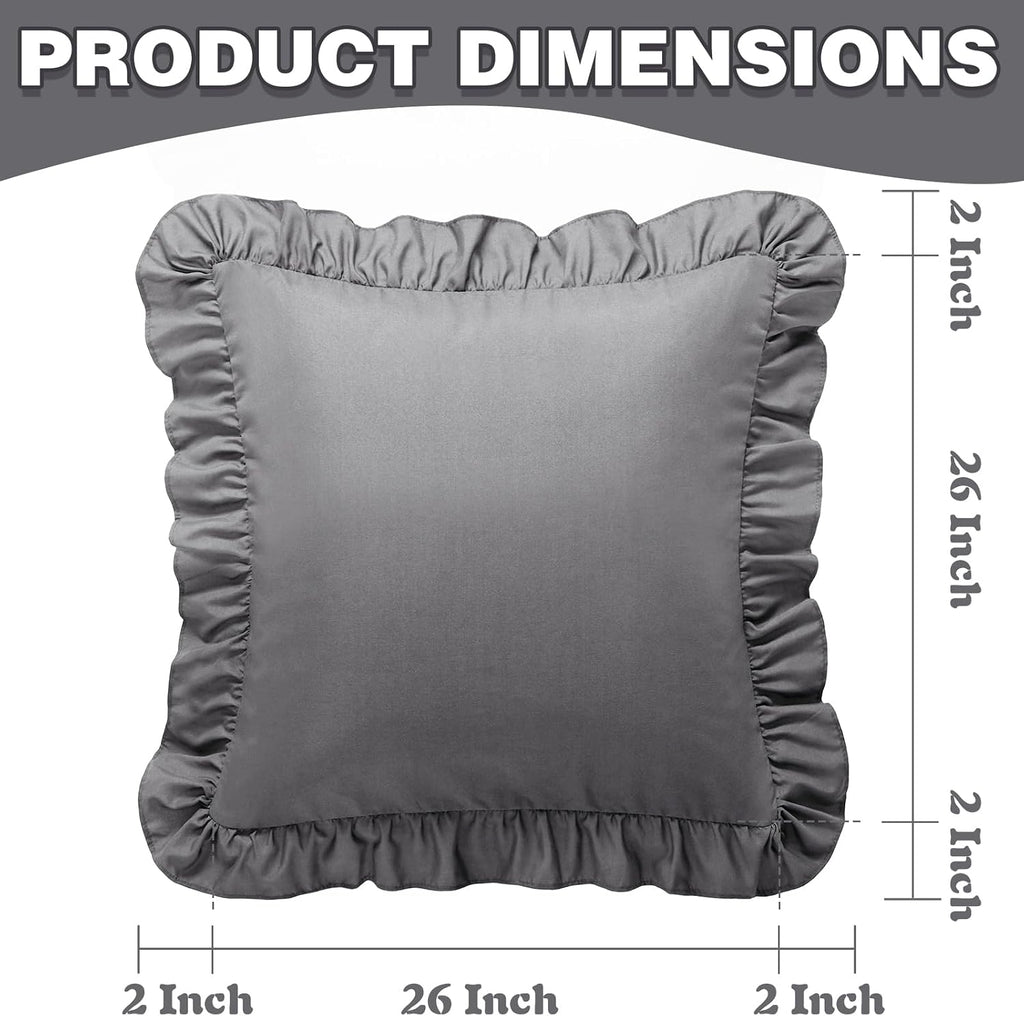 KKJIAF Ruffle Pillow Cases 26x26 Inches, Grey Square Ruffled Pillow Covers Set of 2, Microfiber Wrinkle Resistant Pillow Shams with…