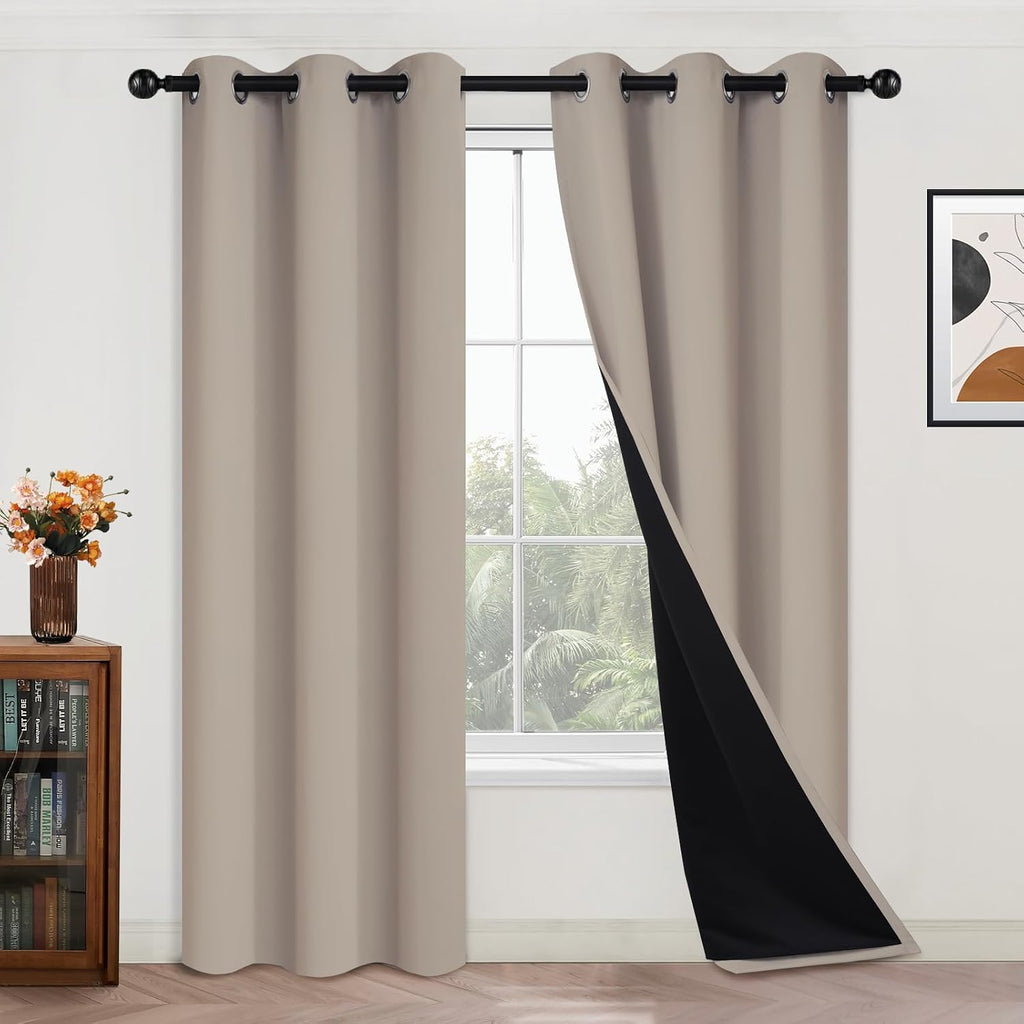 Yakamok 100% Blackout Curtains 84 Inches Long, 2 Thick Layers Heat and Full Light Blocking Soft Thermal Insulated Drapes for Bedroom(42" Wi…