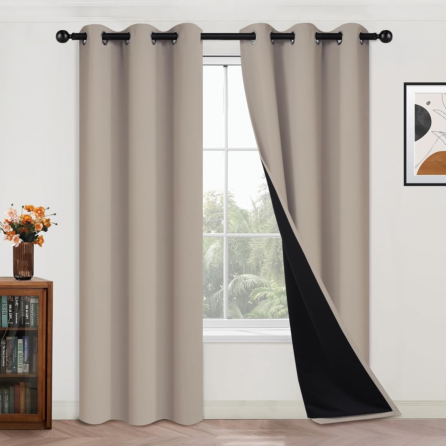 Yakamok 100% Blackout Curtains 84 Inches Long, 2 Thick Layers Heat and Full Light Blocking Soft Thermal Insulated Drapes for Bedroom(42" Wi…