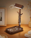 Wooden Table Lamp, Tree Trunk Rechargeable LED Bedside Lamp with Jewelry Tray, 360° Rotating Cordless Lamp for Nightstand or Entryway…