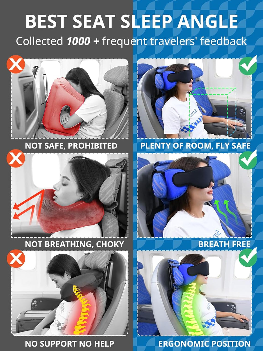 SARISUN Travel Pillows for Airplanes, Airplane Pillow for Long Flight, Airplane Head Strap with Eye Mask for Sleep, Travel Neck Pillow…