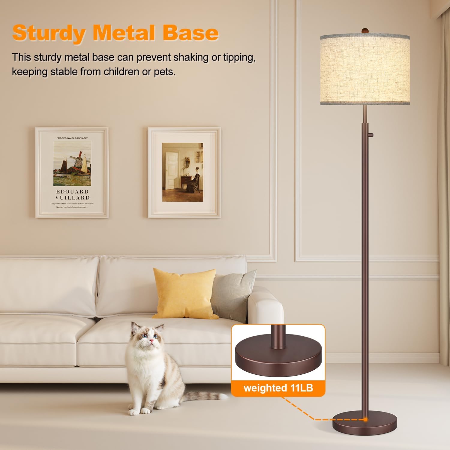 Nintiue 【Upgraded】 Dimmable Floor Lamp for Living Room, 11W LED Bulb Included, Modern Standing Lamp, Tall Pole Light with Linen Shade for…