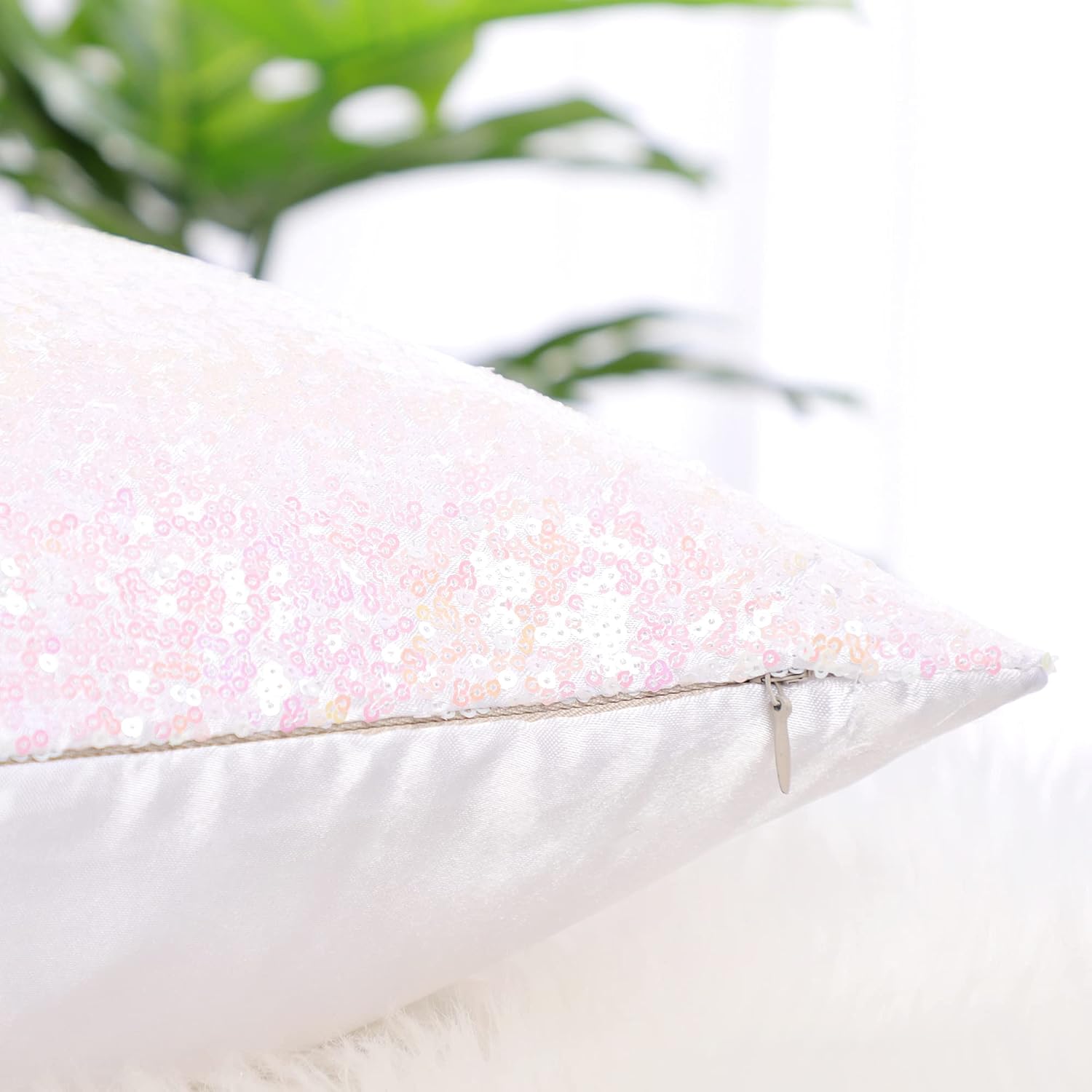 uxcell 2 Pcs Starry Pink Sequin Throw Pillow Covers, Shiny Sparkling Satin Sequin Cushion Covers, Decorative Pillowcases for…