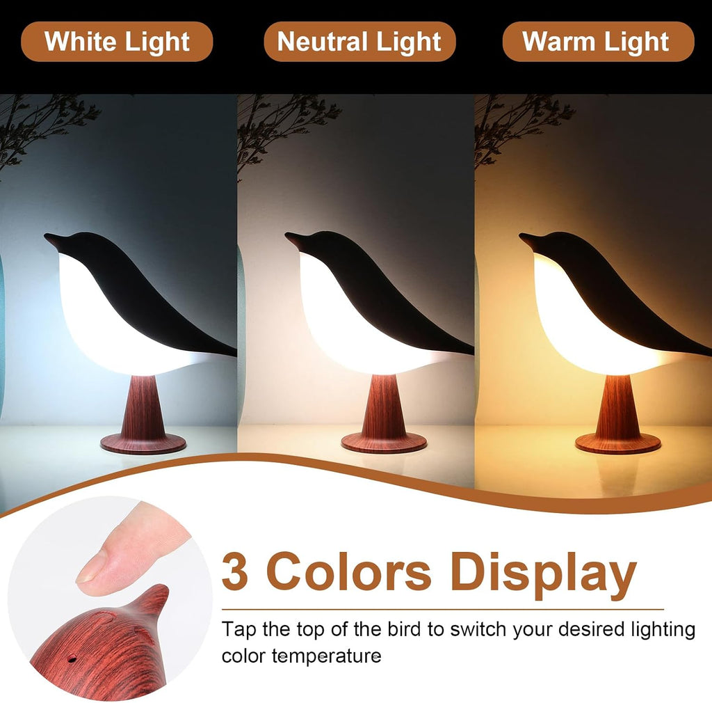 VoMii Bird Desk Lamp, Small Table Lamp Cordless Touch Dimmable Night Light with 3 Color Temperature, Rechargeable Decorative Lamps for…