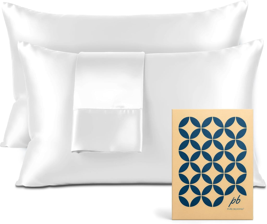 PureBedding Satin Pillowcase 2 Pack - Queen Size (20"x30", White) - Silky Pillow Cases for Hair and Skin - Satin Pillow Covers with Envelop…