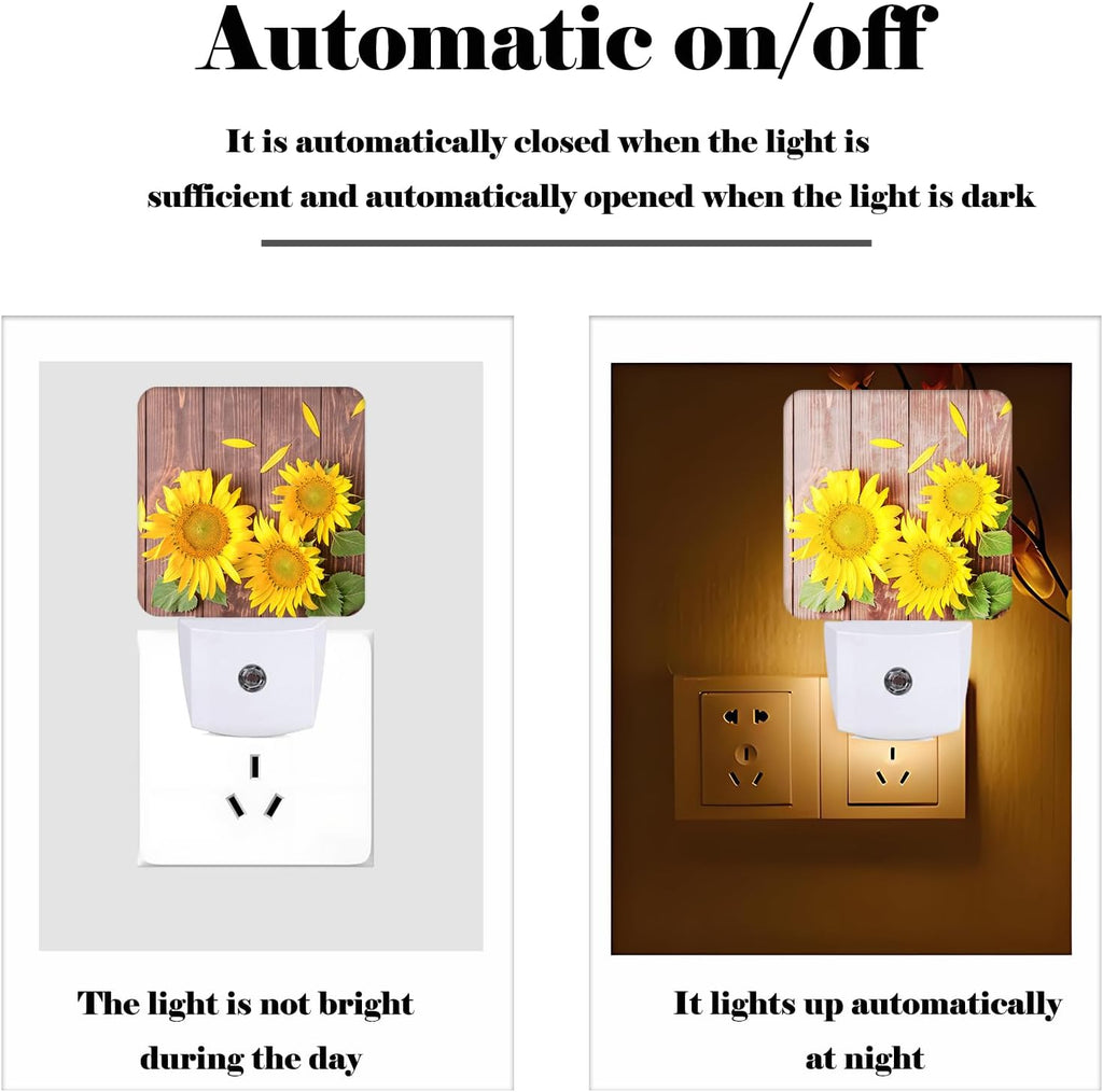 Vintage Wooden Sunflower Night Light, Plug Into Wall with Dusk to Dawn Light Sensors, Warm Nightlights for Bedroom, Bathroom, Hallway…