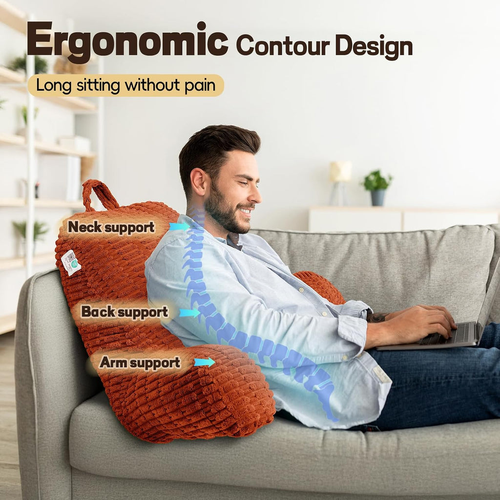 Luisof 21" Higher Large Reading Pillow for Bed Adult, Back Pillow for Bed Sitting Up with Memory Foam Back Support with Arms Rest for Couch…