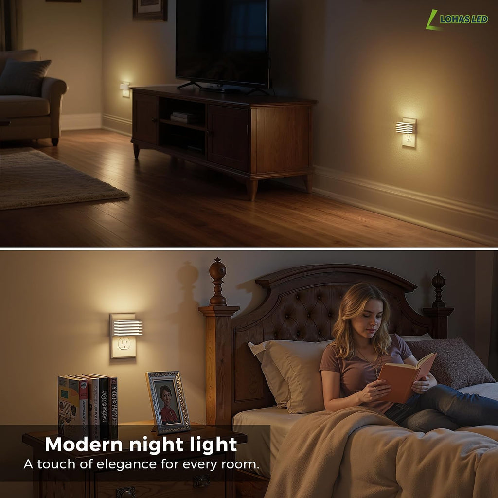 L LOHAS LED Night Lights Plug into Wall, 2 Pack Modern Night Light with Dusk to Dawn Sensor, Dimmable Plug in Night Light, Adjustable…
