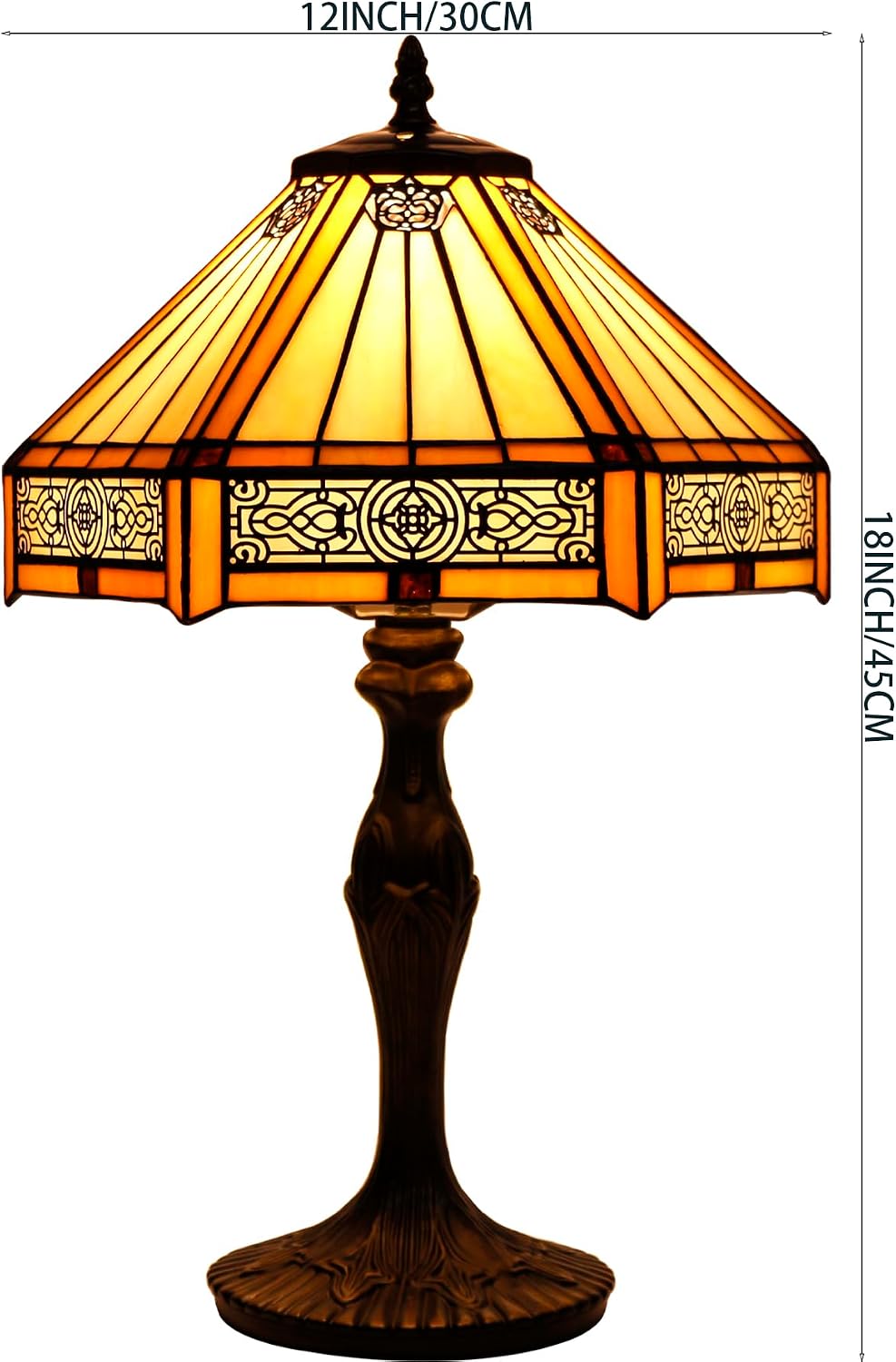 WERFACTORY Tiffany Lamp Yellow Hexagon Stained Glass Mission Style Table Lamp Desk Bedside Reading Light 12X10X18 Inches Decor Bedroom…