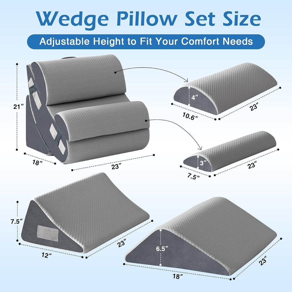 Ahpmeoa 6PCS Orthopedic Bed Wedge Pillow Set for Sitting up in Bed, Memory Foam Post Surgery Pillow for Back, Back Support Pillow for Acid…