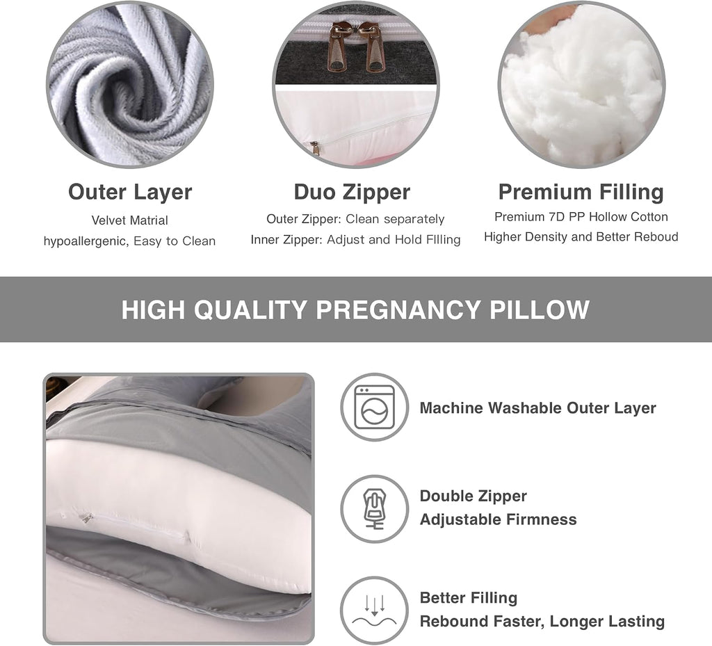 ALLOPERA Pregnancy Pillow, Full Body Maternity Pillow 57 inch, with Removable Washable Cover - Sleep Support for Legs, Back, Neck…