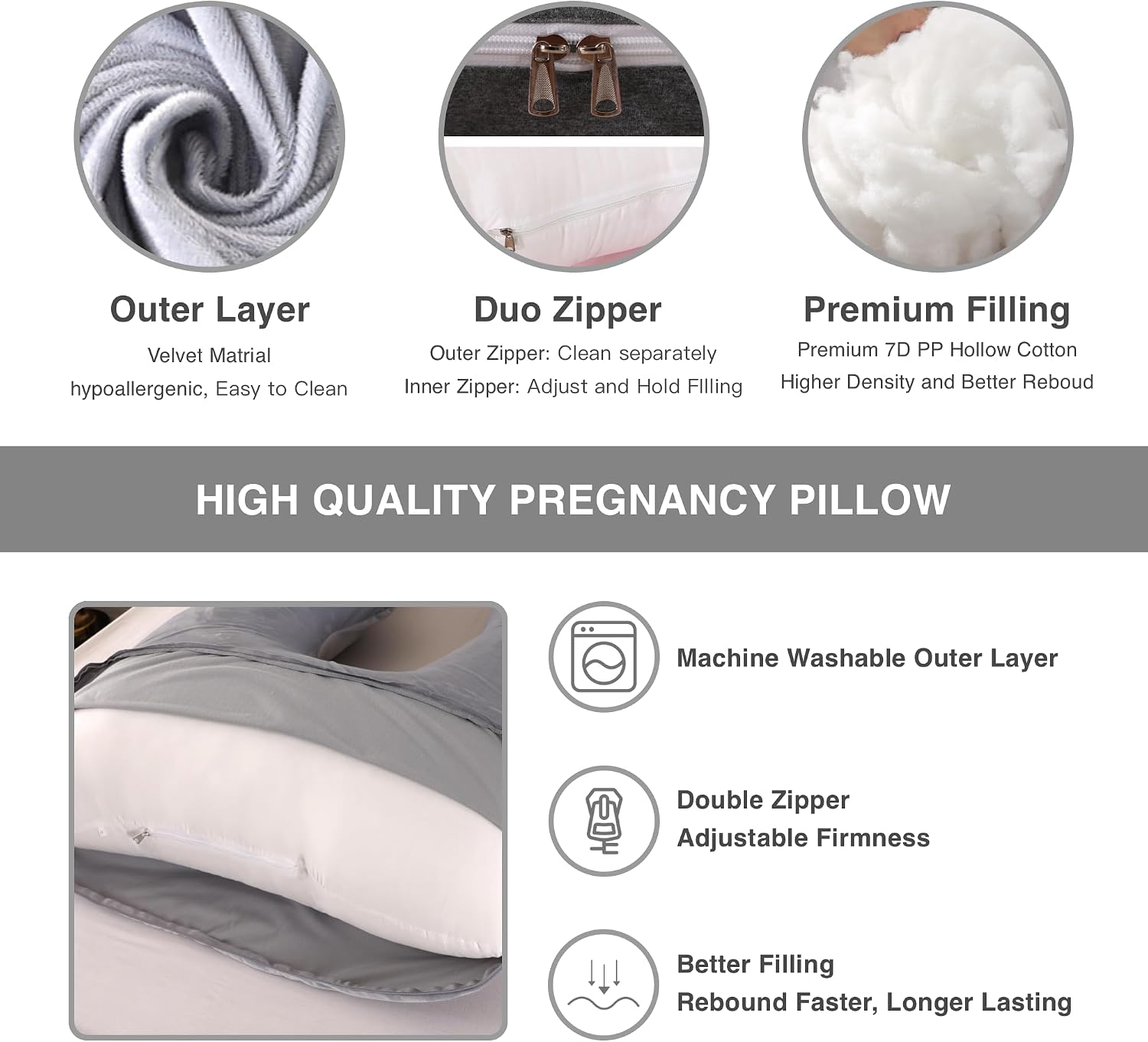 ALLOPERA Pregnancy Pillow, Full Body Maternity Pillow 57 inch, with Removable Washable Cover - Sleep Support for Legs, Back, Neck…