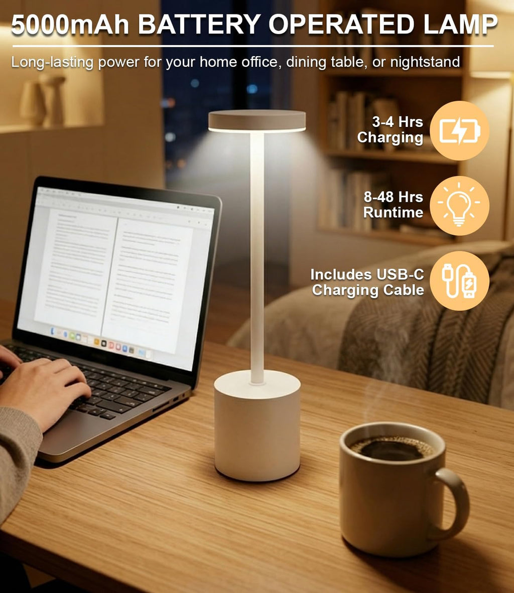 Swinerton White Rechargeable Cordless Table Lamps Set, 5000mAh Battery Powered Wireless Table Light, Portable LED Desk Lamp, 3 Color…