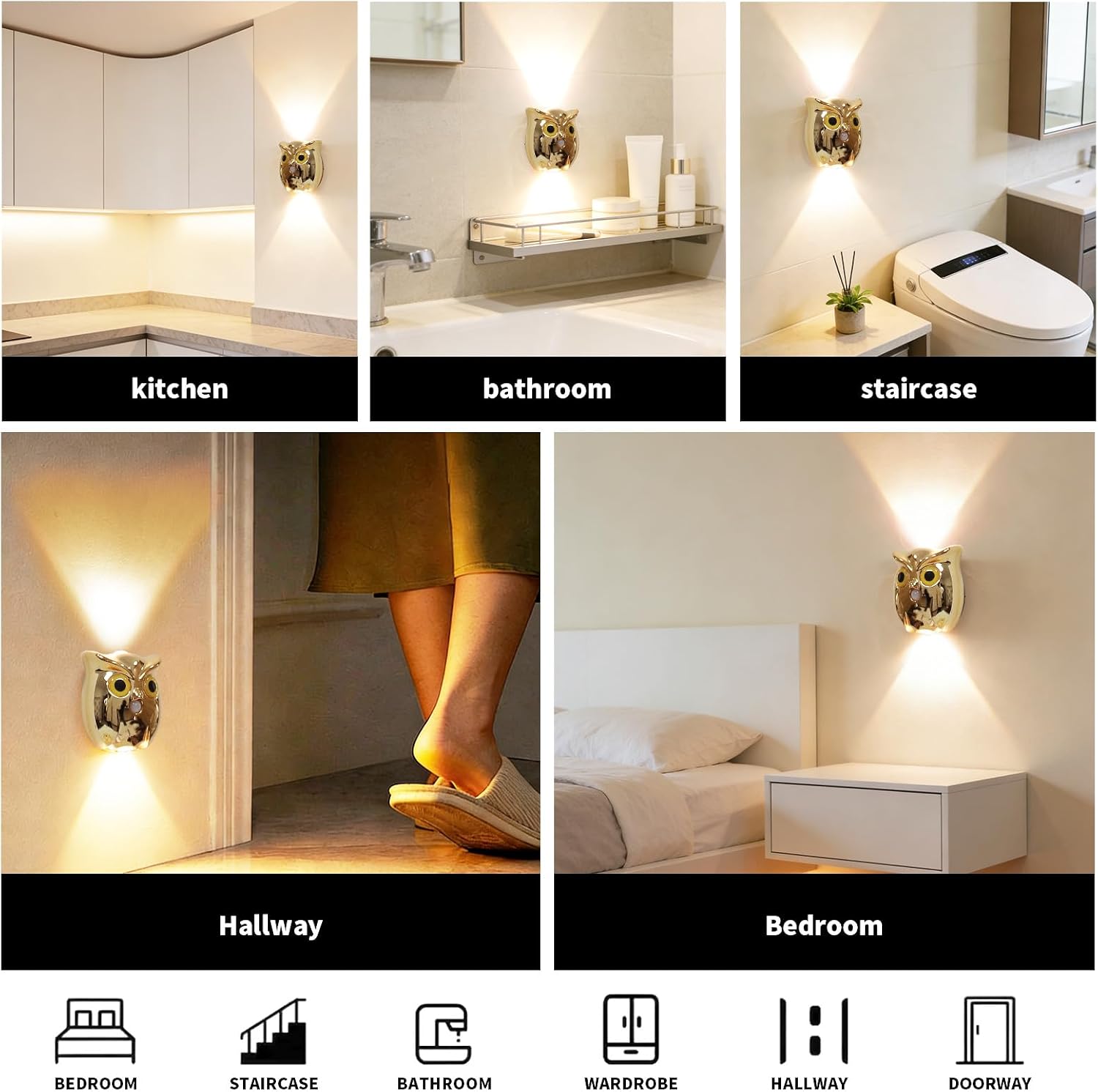Motion Sensor Night Light: Rechargeable Cute Owl Lamp 2-Pack Magnetic Wireless Wall Sconce & Warm Glow Auto On/Off for Bedroom Hallway…