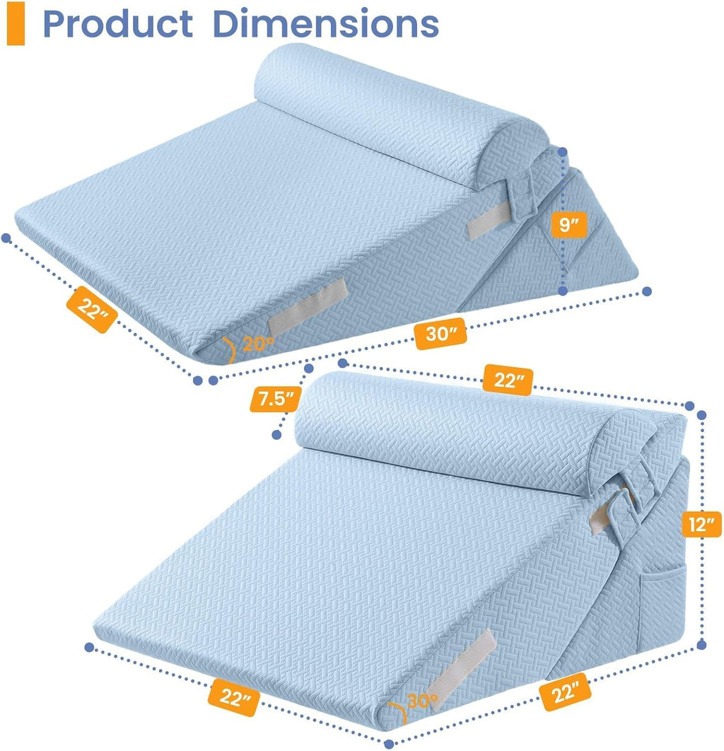 Sasttie Wedge Pillow Set for After Surgery, 2PCS Adjustable Bed Wedge Pillow Headboard with Memory Foam Neck Cushion – for Acid Reflux, Sle…