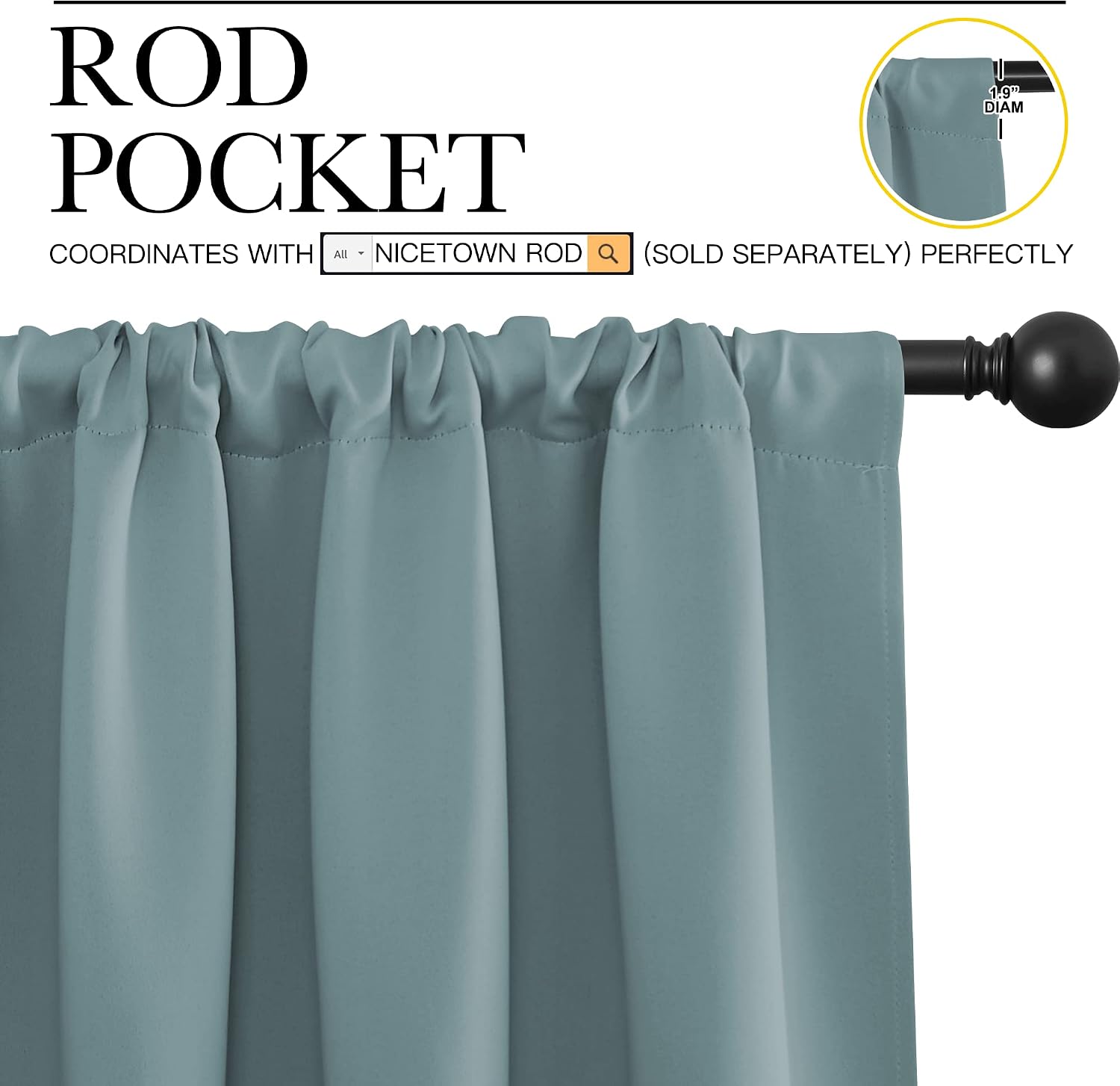 NICETOWN Greyish Blue Blackout Curtains Panels for Window, Thermal Insulated Rod Pocket Blackout Drapes/Draperies for Living Room (2…