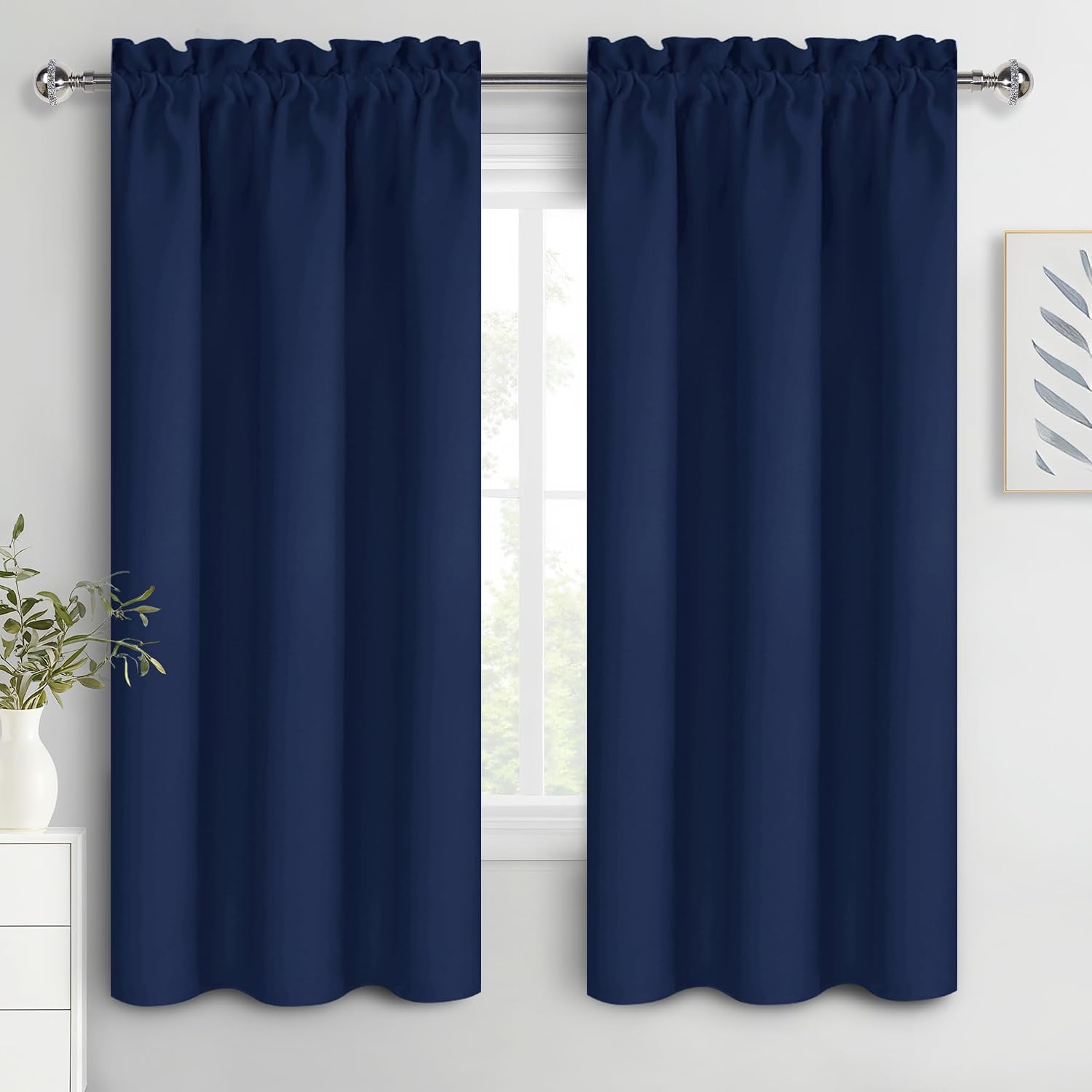 Dwcn Navy Blue Blackout Curtains for Bedroom 63 Inches Long 2 Panels Set Window Drapes Thermal Insulated Room Darkening Rod Pocket Curtains…