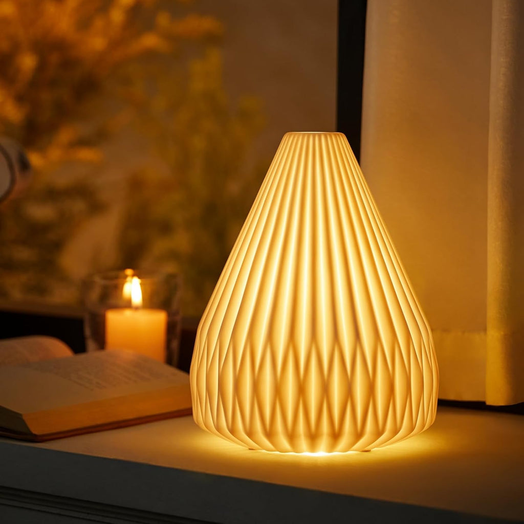 Rondure 9.1" Modern Ceramic Table Lamp, Fully Dimmable Modern Bedside Lamps for Bedroom, Living Room and Nightstand, White Translucent Cera…