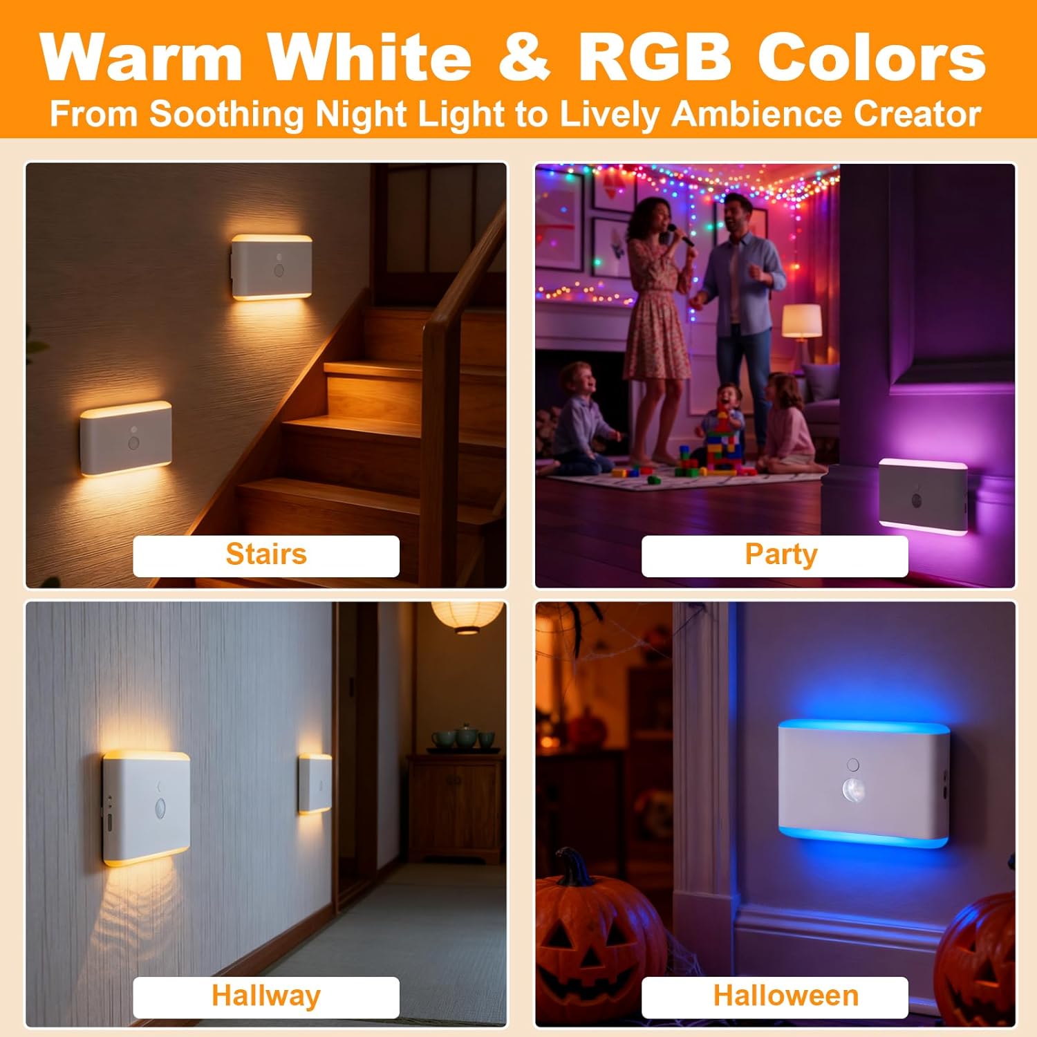 Motion Sensor Night Light 2-Pack, Cruise Approved Rechargeable Magnetic LED Nightlight, Warm & RGB Soft Dimmable, Wireless USB Auto…