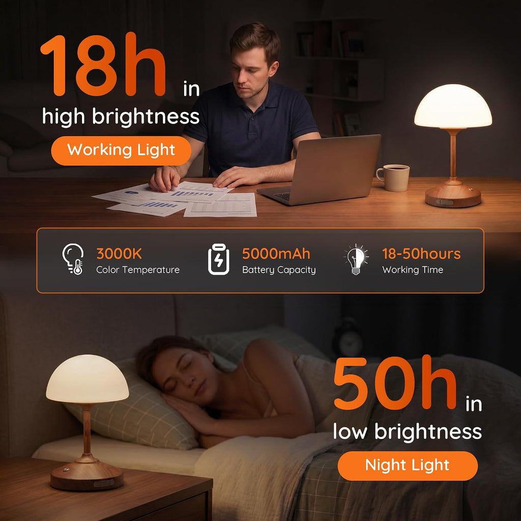 Dawnwake Table Lamp Cordless Lamp for Bedroom, Small Bedside Desk Lamp,5000mAh Rechargeble Battery Operated Dimmable Table Lamps, Glass…