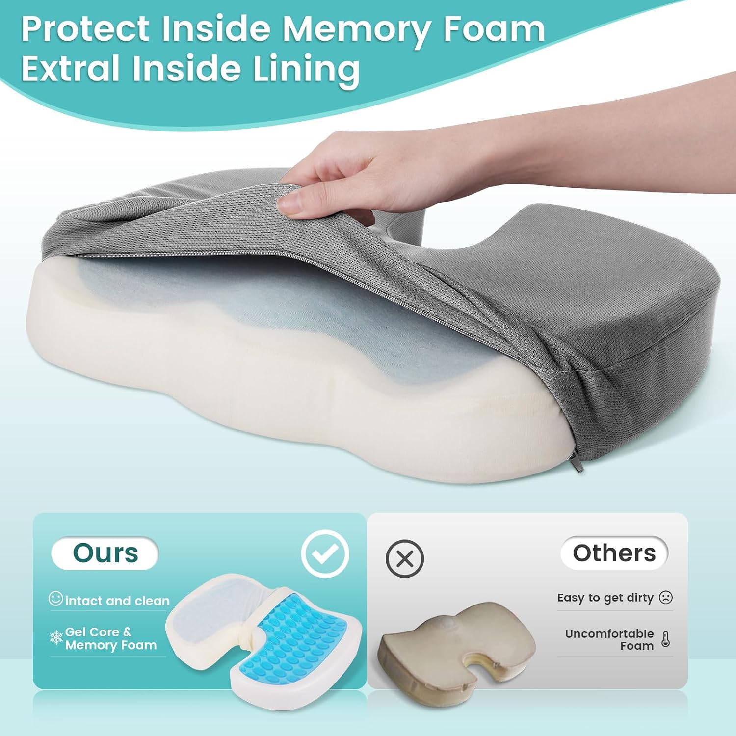 CushZone Office Chair Seat Cushion, Cooling Gel Enhanced Memory Foam Cushion for Long Sitting - Back, Sciatica, Coccyx, Tailbone Pillow - f…