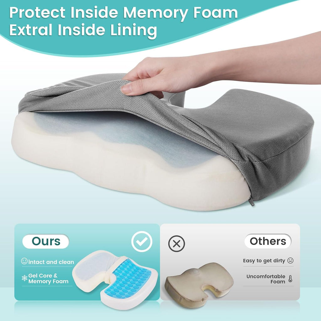 CushZone Office Chair Seat Cushion, Cooling Gel Enhanced Memory Foam Cushion for Long Sitting - Back, Sciatica, Coccyx, Tailbone Pillow - f…
