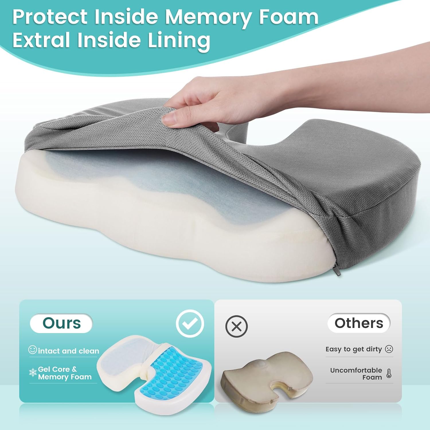 CushZone Office Chair Seat Cushion, Cooling Gel Enhanced Memory Foam Cushion for Long Sitting - Back, Sciatica, Coccyx, Tailbone Pillow - f…
