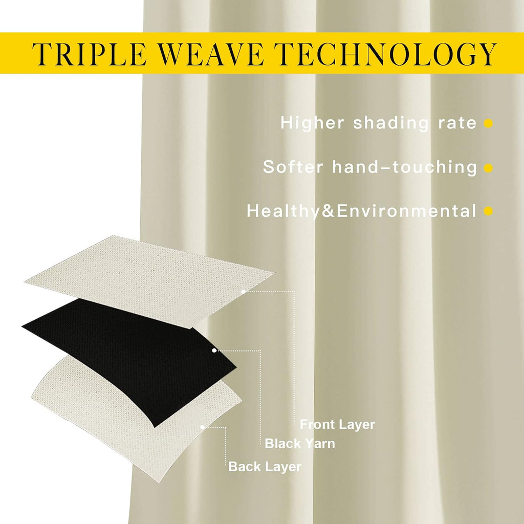 Nicetown Blackout Beige Curtains 84 inch Long for Bedroom - Thermal Insulated Solid Grommet Vertical Drapes Room Darkening Drapes for Livin…