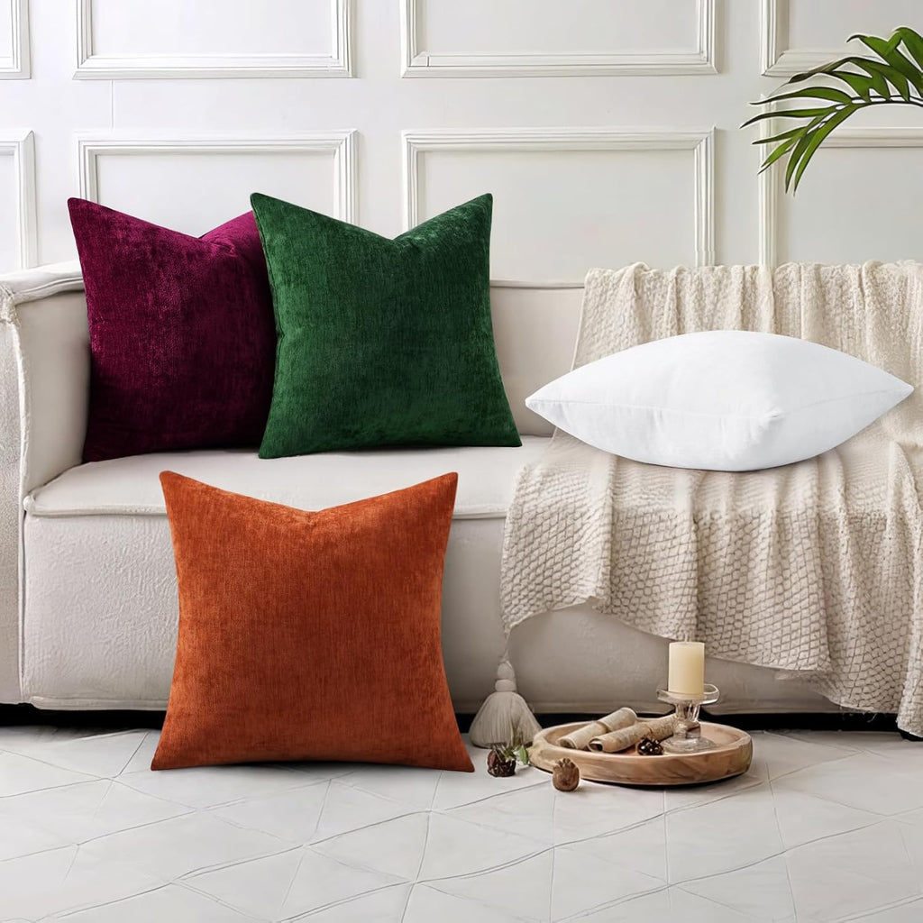 decorUhome Chenille Moss Green Throw Pillow Covers 24x24 Inch Set of 2, Decorative Soft Couch Pillow Covers Solid Dyed Accent Farmhouse Neu…