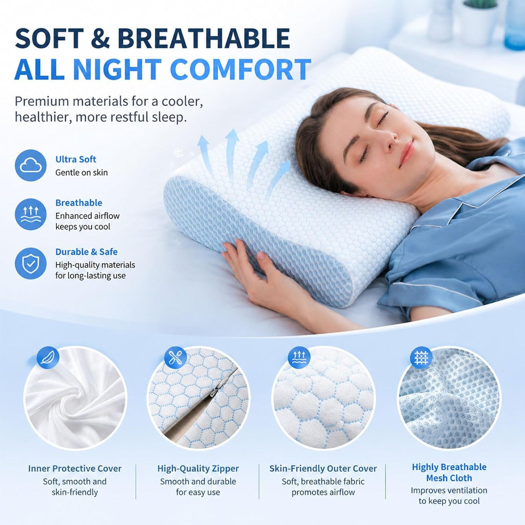 DR.DREAM Memory Foam Pillow for Sleeping, Cooling Gel Ergonomic Contour Firmness Bed Pillow for Neck Shoulder, Cervical Orthopedic…