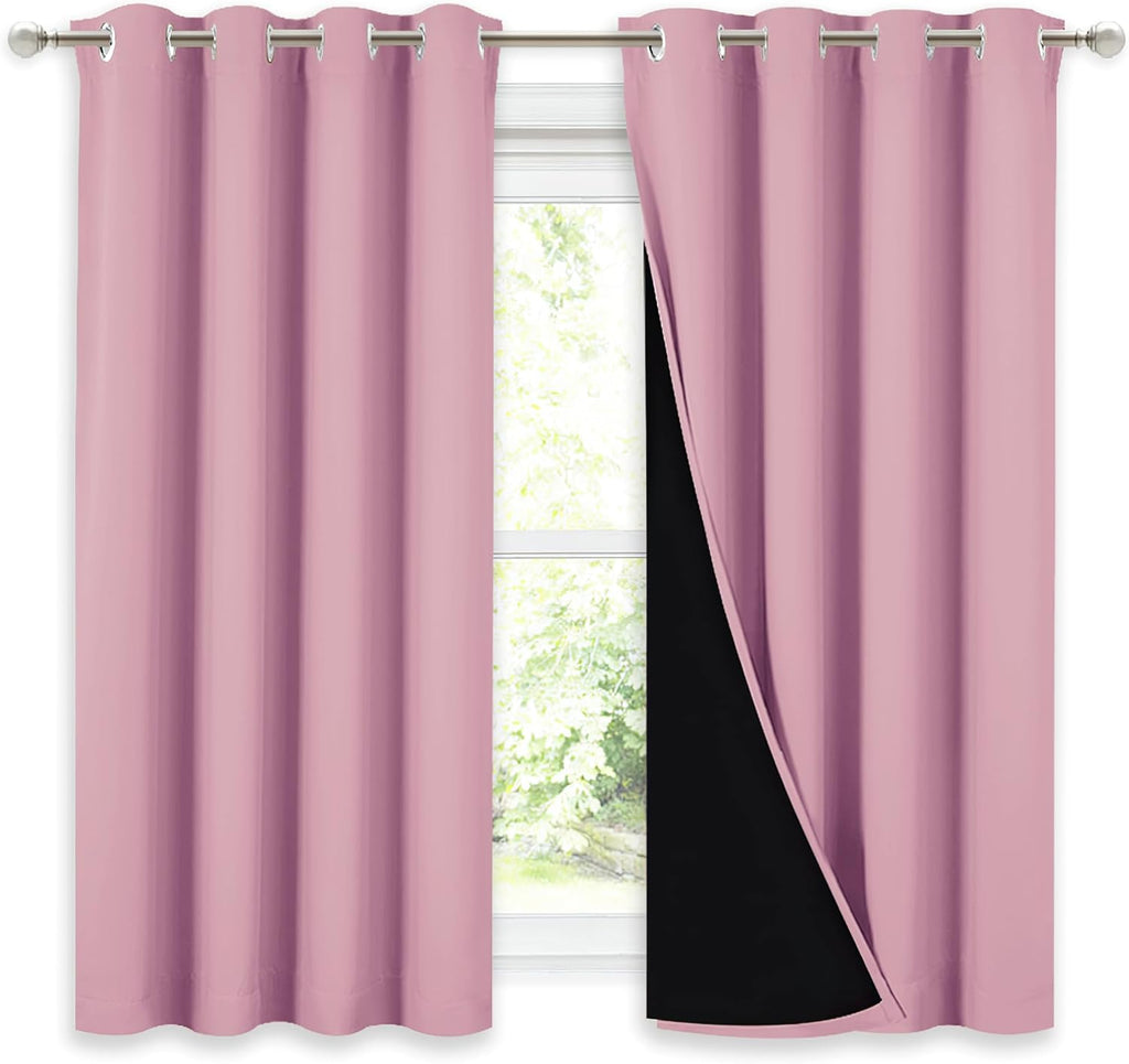 Nicetown 100% Blackout Curtains with Black Liners, Thermal Insulated Full Blackout 2-Layer Lined Drapes, Noise Cancellation Window Draperie…