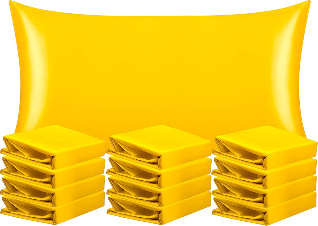 Ntbay 12 Pack Satin King Pillowcases for Hair and Skin, Luxurious and Silky Pillow Cases with Envelope Closure, 20 x 36 Inches, Yellow 12 P…