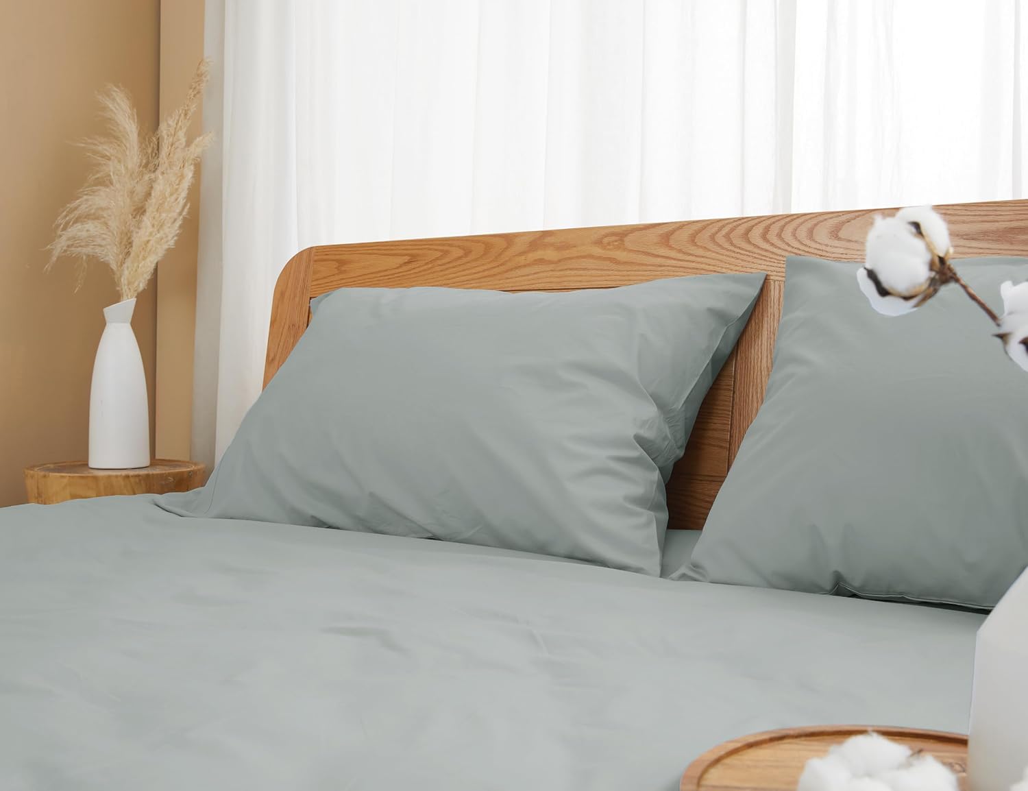 Homtec Pillow Cases, Standard Queen Size Cotton Percale Weave Pillowcases, Pre-Shrunk Breathable and Hypoallergenic Pillowcases, Set of 2 (…