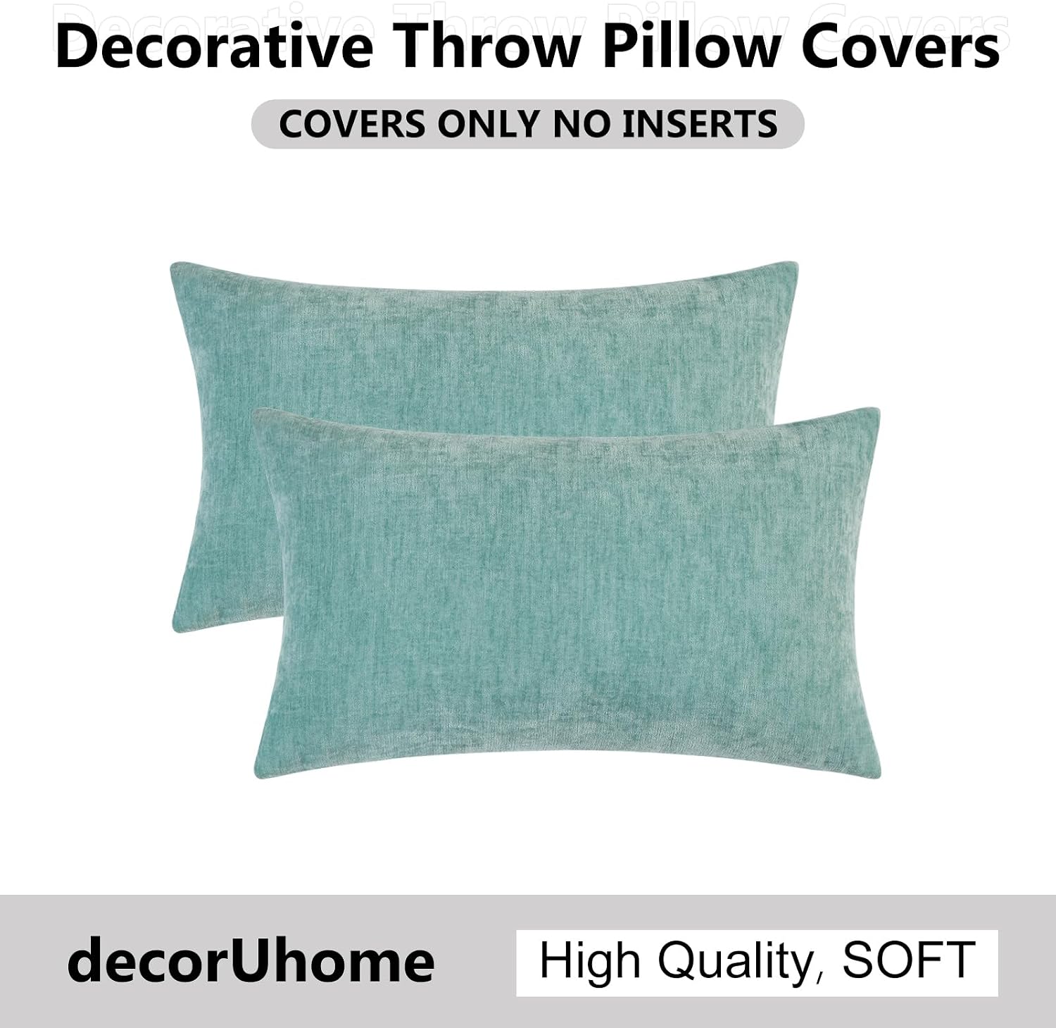 decorUhome Chenille Aqua Haze Throw Pillow Covers 12x20 Inch Set of 2, Decorative Soft Couch Pillow Covers Solid Dyed Accent Farmhouse Neut…