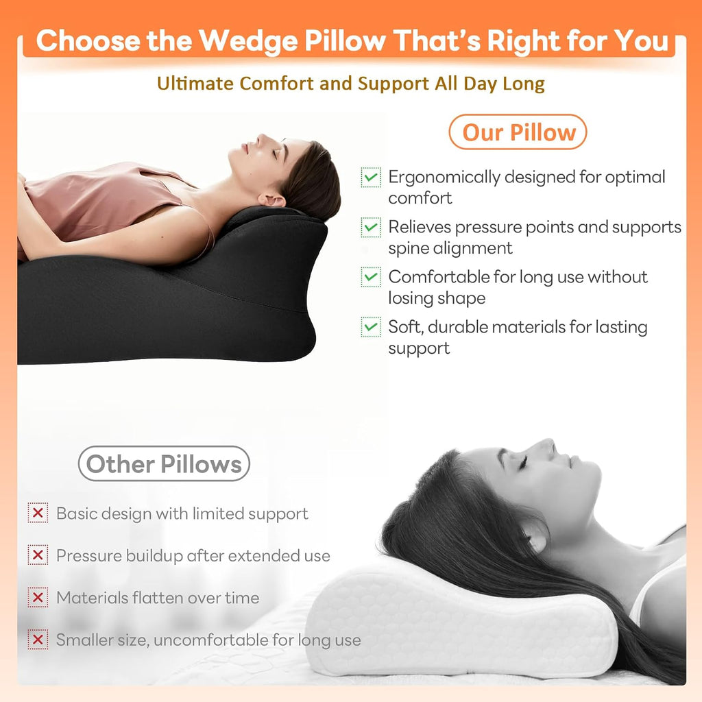 Memory Foam Wedge Pillow, 27° Angled Ergonomic Contoured Intimacy Couples Positioning Pillow for Reading, Back & Neck Support…