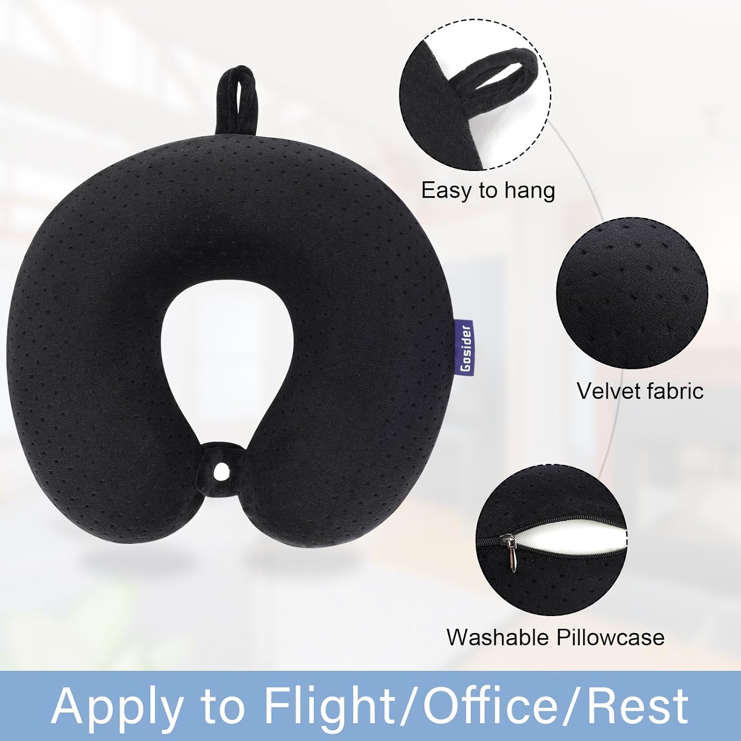Black Travel Neck Pillow Memory Foam Airplane Pillow for Neck and Head Support Soft Portable U Shape Neck Pillow for Plane, Car & Home…