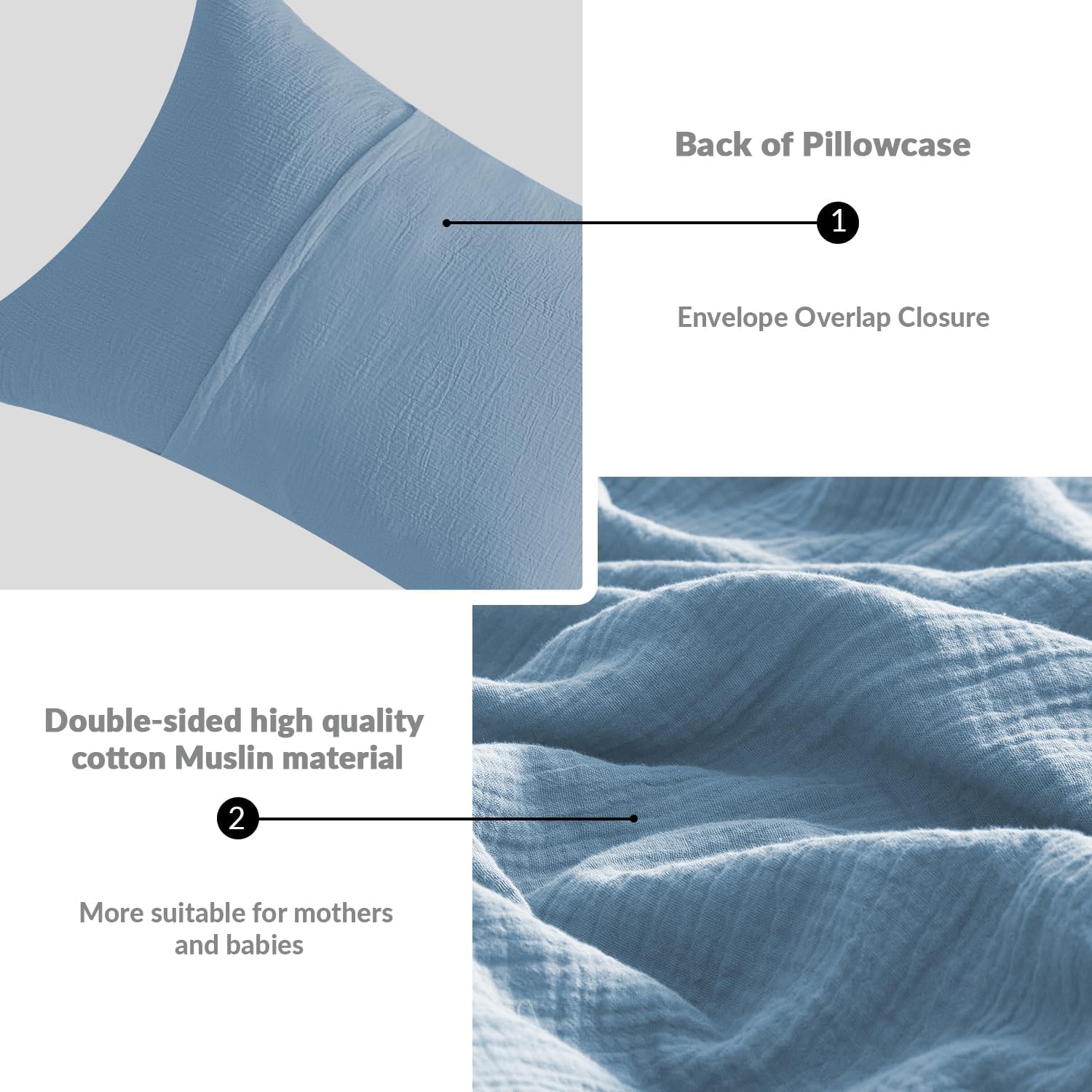 DefineCozyHealthyLife SE SOFTEXLY Muslin Pillowcases Queen Size 100% Cotton, 2 Pack Linen Like Pillow Shams with Envelope Closure, Ultral S…