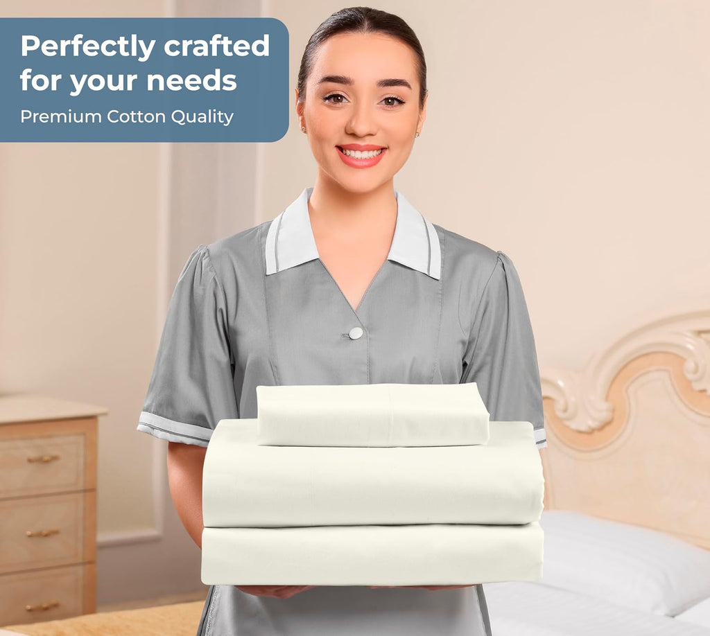 Royalelinens ROYALE LINENS 100% Organic Cotton Twin XL Sheet Set - Percale Weave - 3 Pieces Set - 1 Flat, 1 Deep Pocket Fitted Sheet and 1…