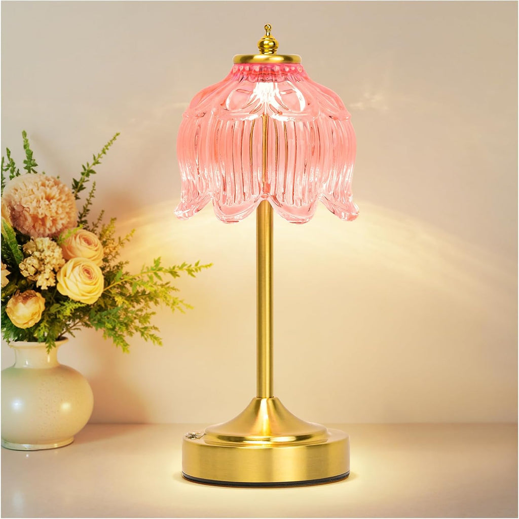 Cordless Lotus Flower Table Lamp, 5200mAh Rechargeable Battery Operated Portable Lamp, 3-Color Dimmable Touch Control Small Desk Lamp for…