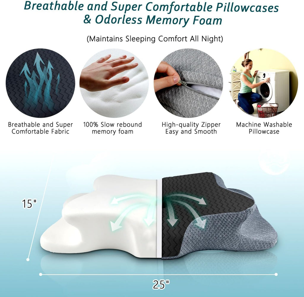 CHxxy Cervical Pillow for Neck, Memory Foam Pillows, Ergonomic Contour Bed Pillow, Soft for Side Sleep Stomach Sleeping and Back Sleepers-…