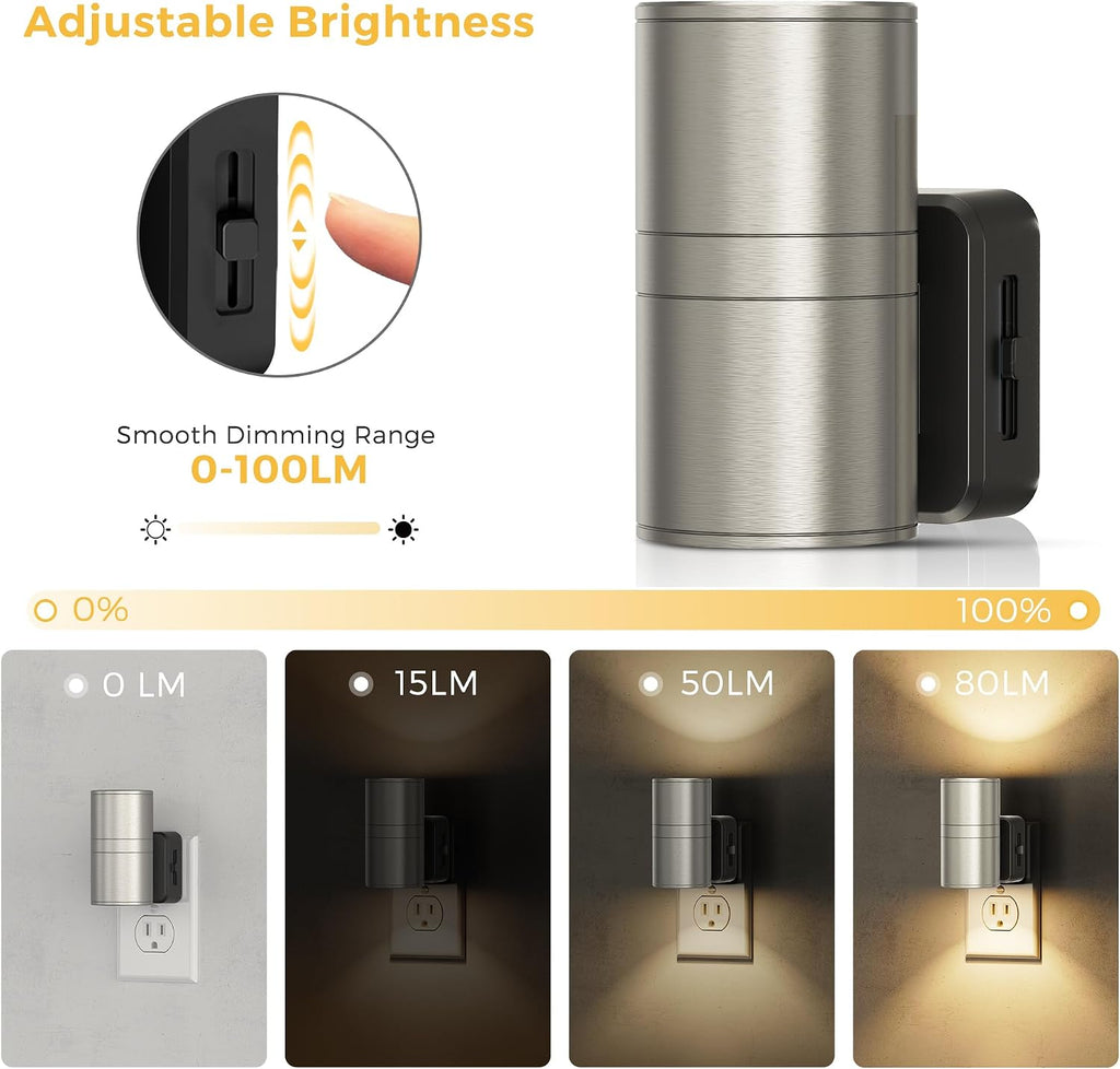 L LOHAS LED Night Light, Dimmable Night Lights Plug into Wall, Metal-Shade Nightlight for Adults, Automatic Nightlights, Light…