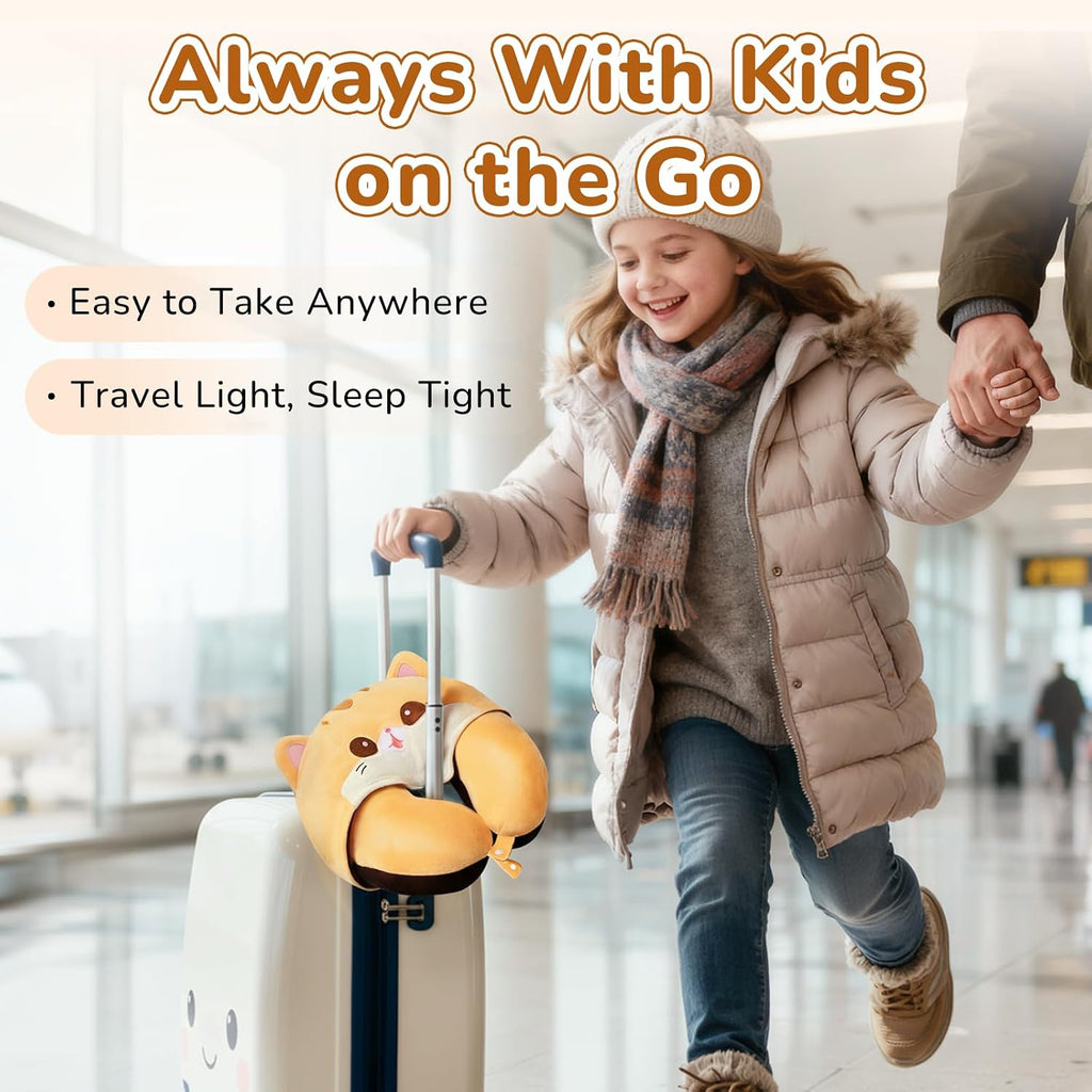 Mewaii Certified to ASTM & CPSIA Standards–Kids Travel Neck Pillow with Hood, Memory Foam Airplane Pillow, Double-Sided, Cute Design, Cooling…